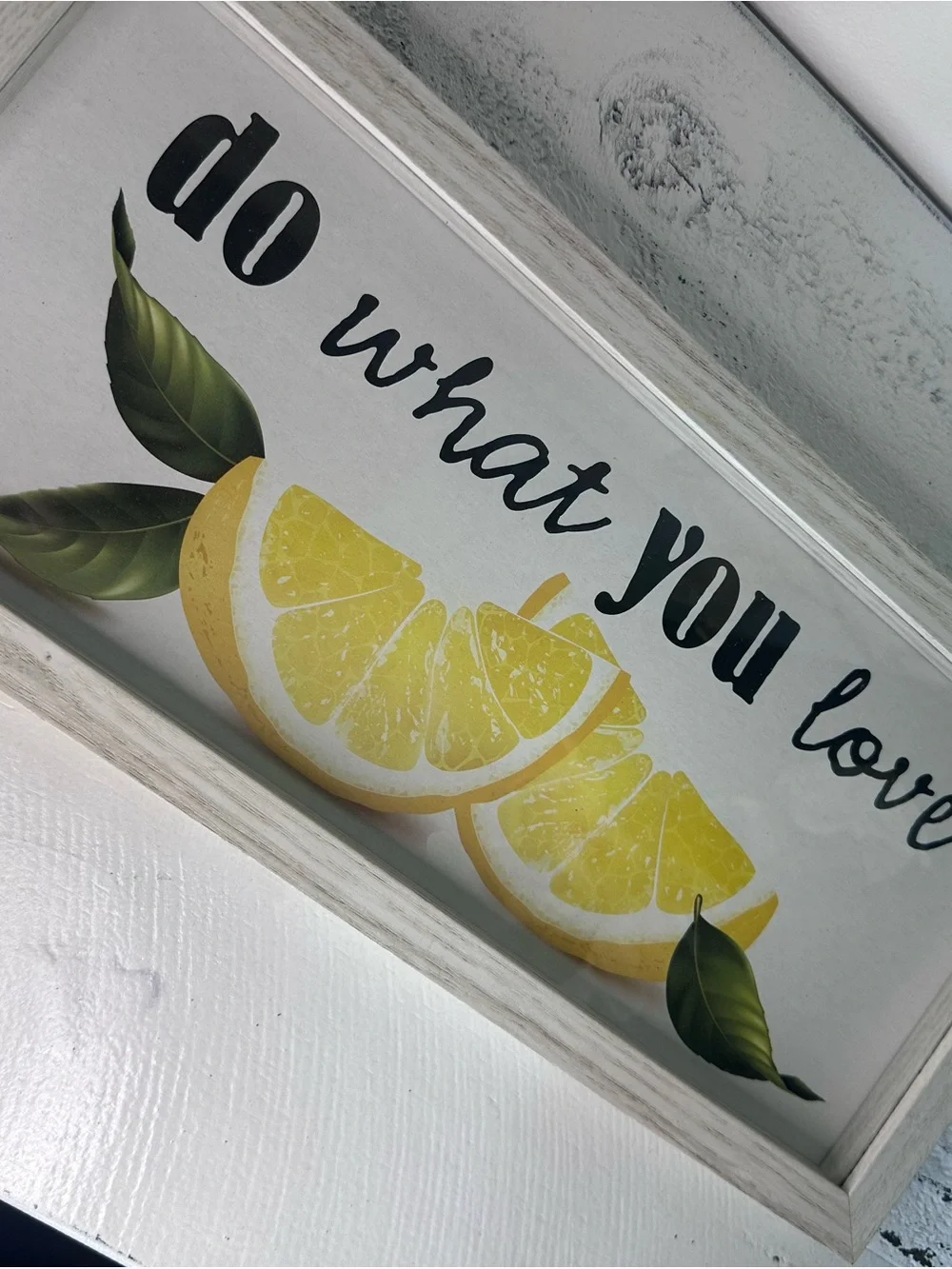 Do What You Love Lemon Slice Wall Art - Yellow & Green in white wooden frame